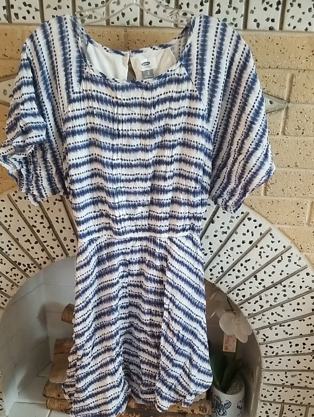 Old Navy Blue and White Striped Tie-Dye Mini Dress